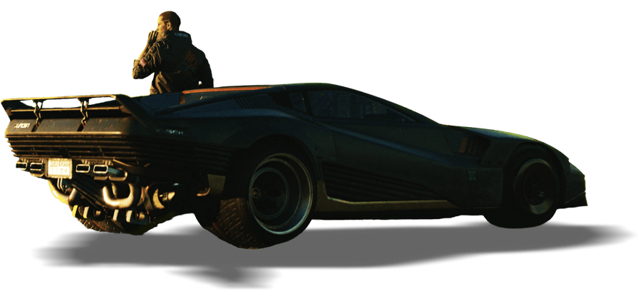 V character alongside a car smoking a cigarette